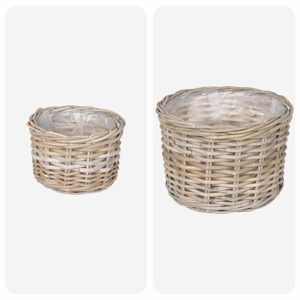 Planteringskorg med lagring 2 pcs Grå Kubu Rattan