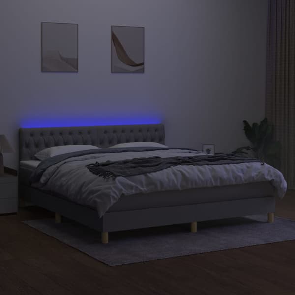 Ramsäng med madrass & LED ljusgrå 180x200 cm tyg