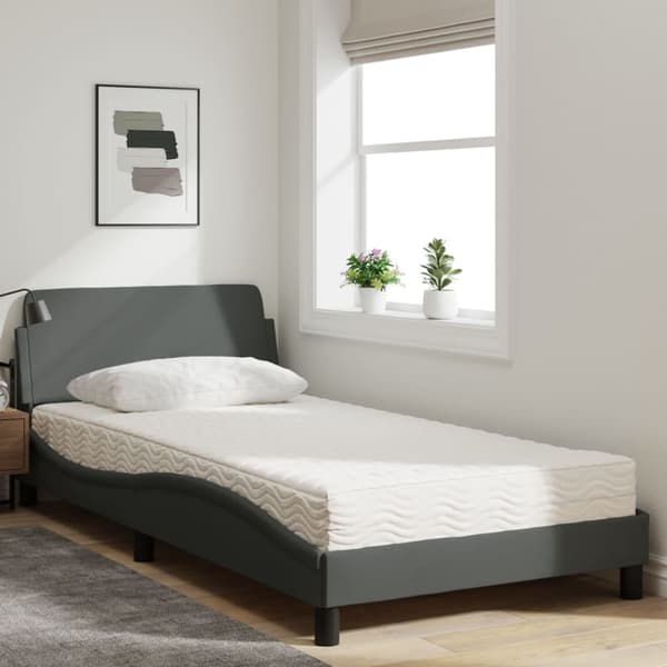 Bed with Mattress "Dover" Dark Grey 100x200 cm Fabric