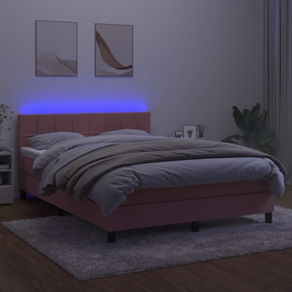 Ramsäng med madrass & LED rosa 140x190 cm sammet
