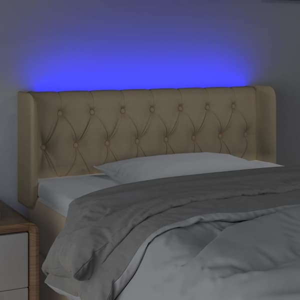 Sänggavel LED gräddvit 93x16x78/88 cm tyg