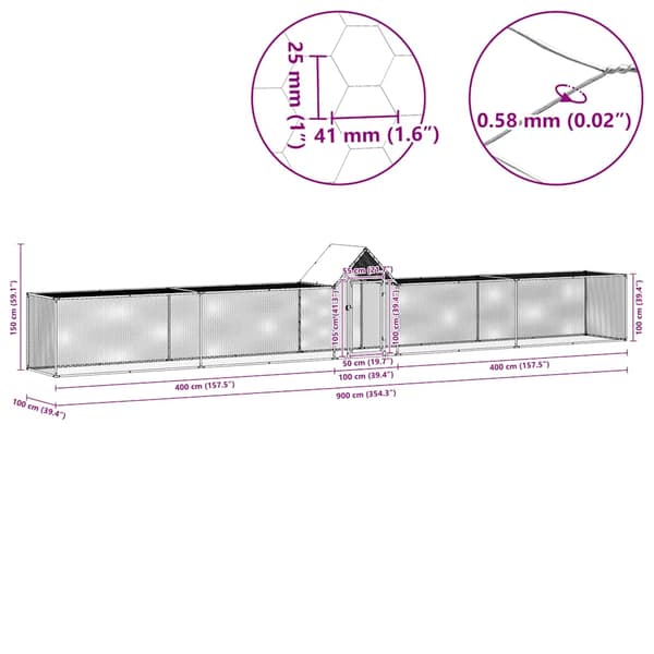 Hönsbur 9x1x1,5 m galvaniserat stål
