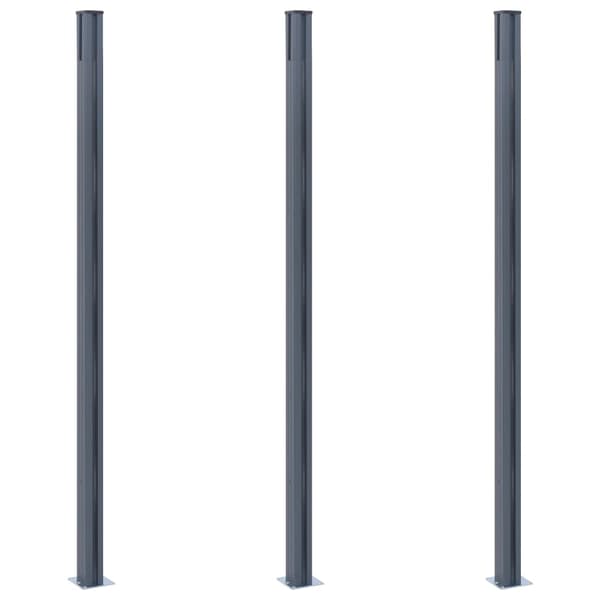 Staketstolpar 3 st mörkgrå 185 cm aluminium