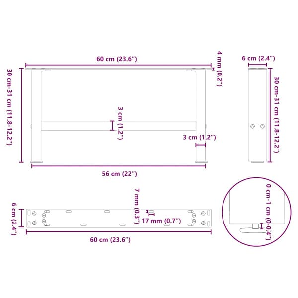 Soffbordsben antracit 2 st 60x(30-31) cm stål