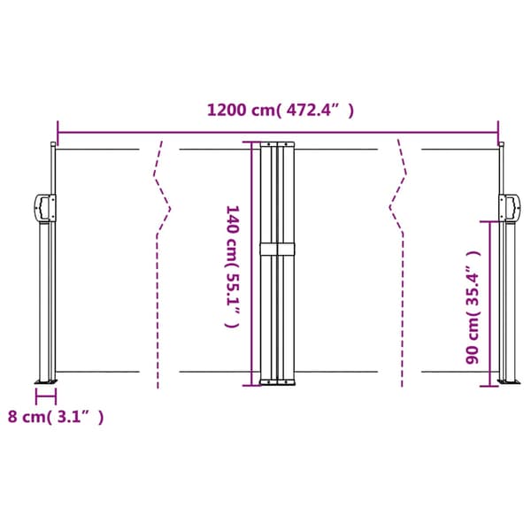 Infällbar sidomarkis vit 140x1200 cm