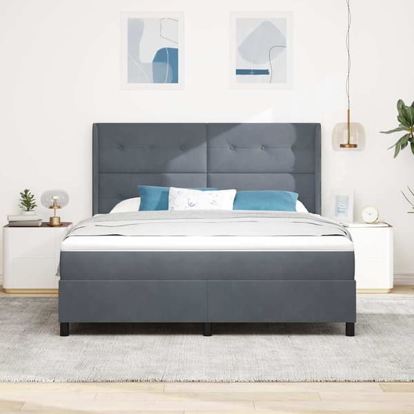 Bäddfjäder med madrass Mörkgrå 180 x 200 cm Sammet