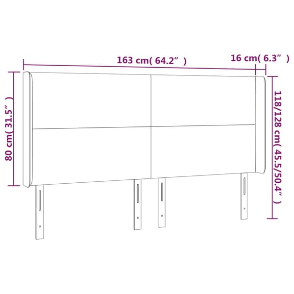 Sänggavel LED mörkgrå 163x16x118/128 cm sammet