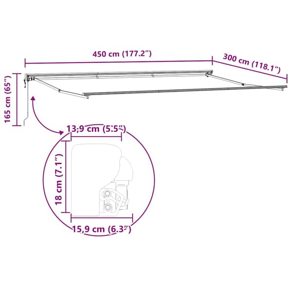 Markisram Justerbar Antracit 4,5 × 3 m Stål