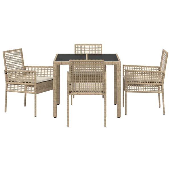 Trädgårdsmöbelset 5 pcs Beige konstrotting