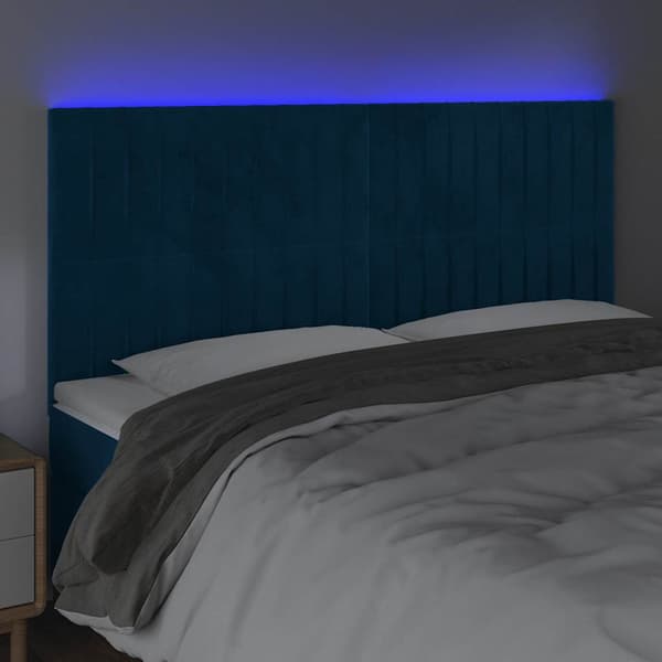 Sänggavel LED mörkblå 200x5x118/128 cm sammet