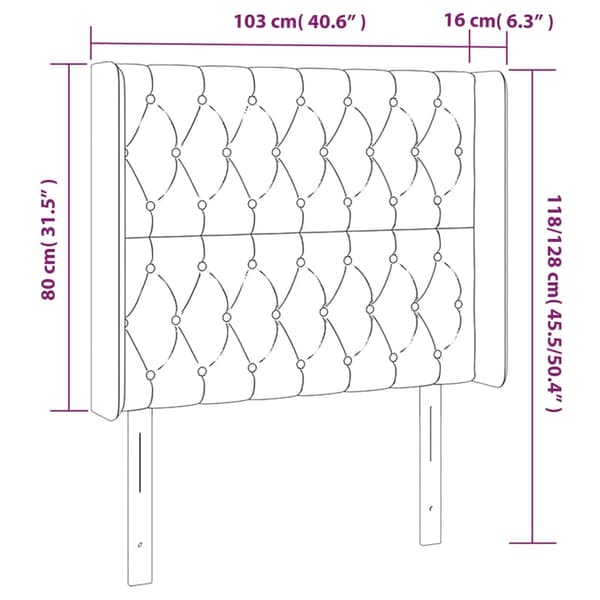 Sänggavel LED blå 103x16x118/128 cm tyg