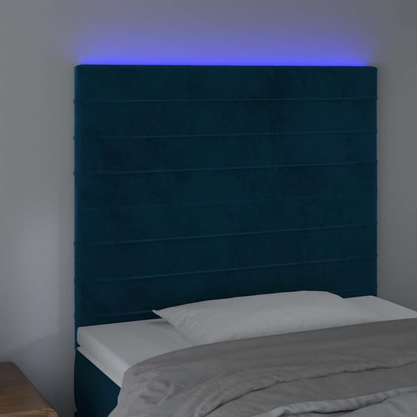 Sänggavel LED mörkblå 80x5x118/128 cm sammet