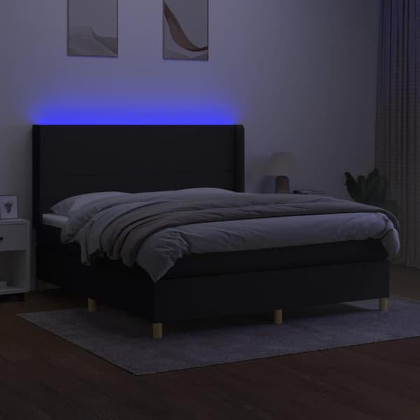 Ramsäng med madrass & LED svart 180x200 cm tyg
