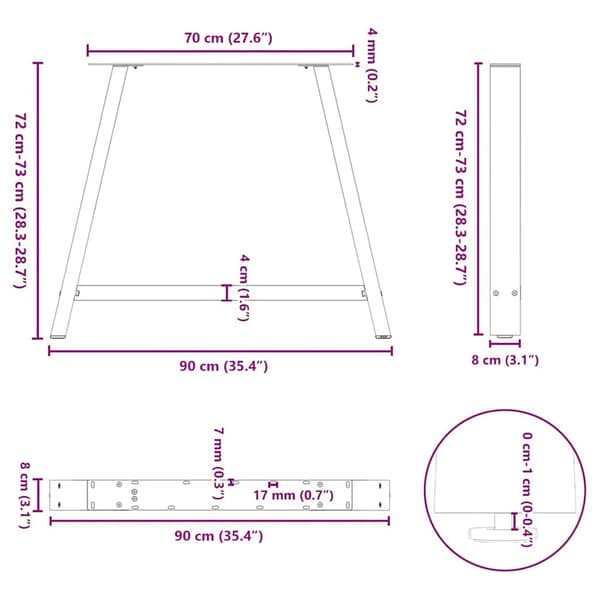 Matbordsben A-formade 2 st 90x(72-73) cm stål
