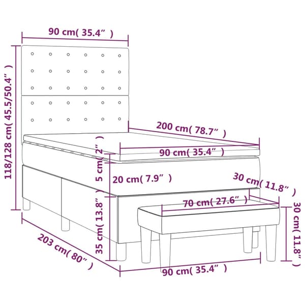 Ramsäng med madrass ljusgrå 90x200 cm sammet