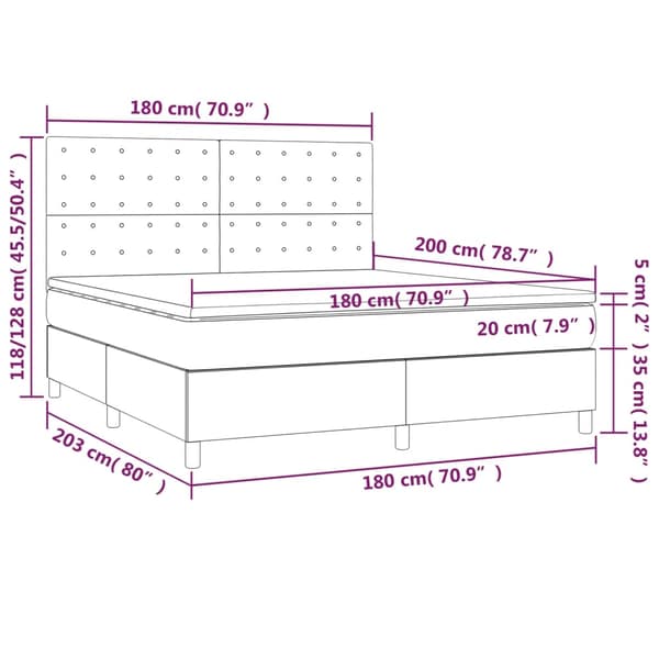 Ramsäng med madrass & LED ljusgrå 180x200 cm sammet