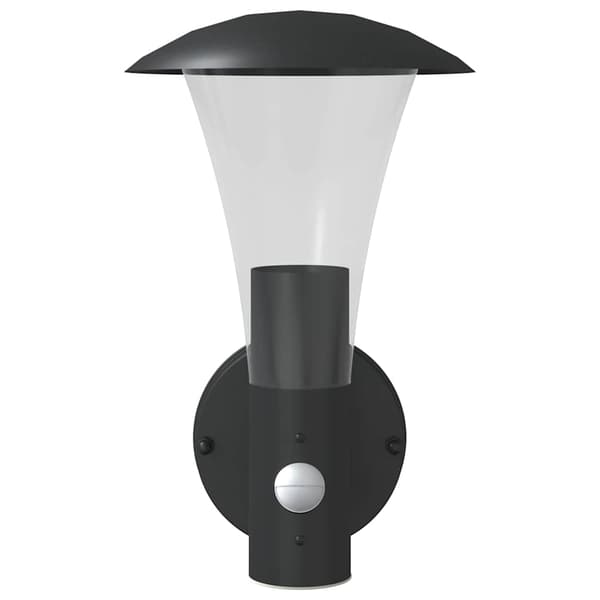 Utomhusvägglampa med sensor svart rostfritt stål