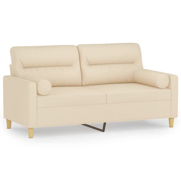 2-sits soffa med prydnadskuddar gräddvit 140 cm tyg