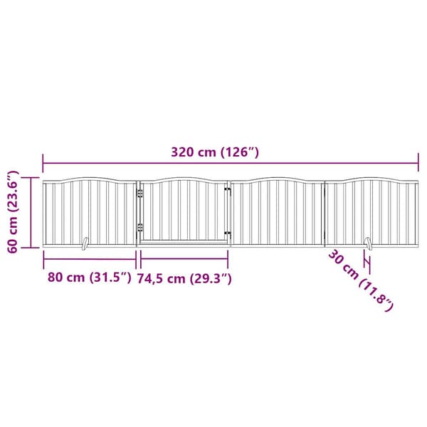 Hundgrind med dörr vikbar 4 paneler vit 320 cm poppel