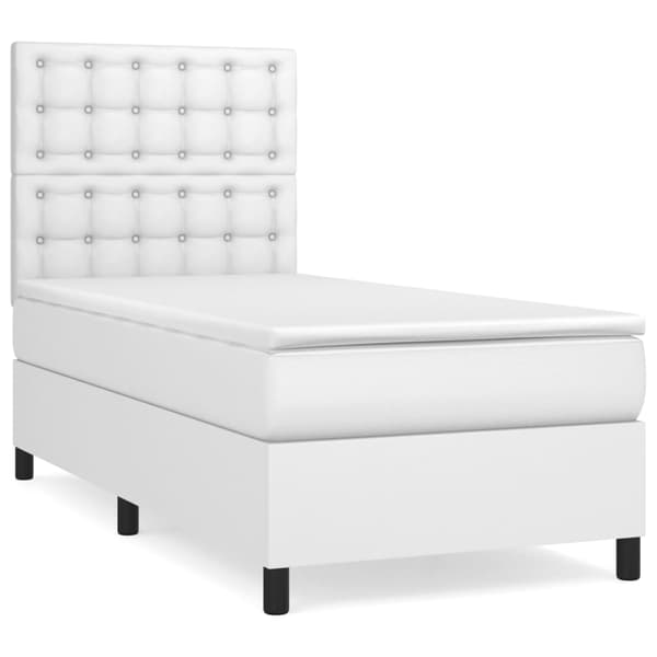 Ramsäng med madrass vit 90x200 cm konstläder