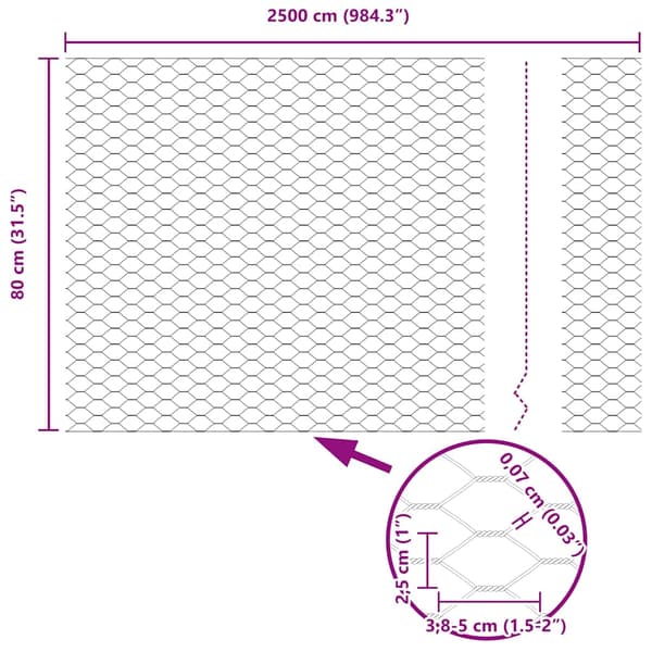 Hexagonstängsel Grå 0,8 x 25 m PVC
