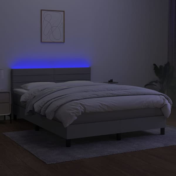 Ramsäng med madrass & LED ljusgrå 140x200 cm tyg