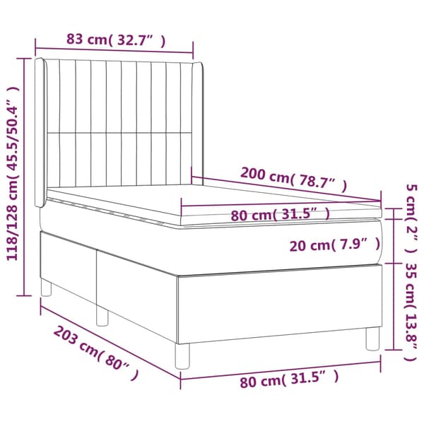 Ramsäng med madrass & LED mörkgrå 80x200 cm tyg