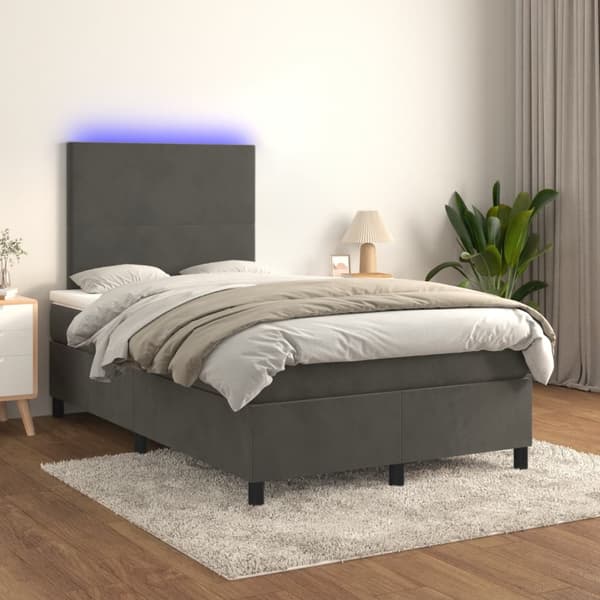 Ramsäng med madrass & LED mörkgrå 120x190 cm sammet