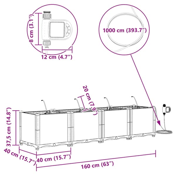 Trädgårdsplanterare 4 pcs Grå 160 x 40 x 37,5 cm Plast