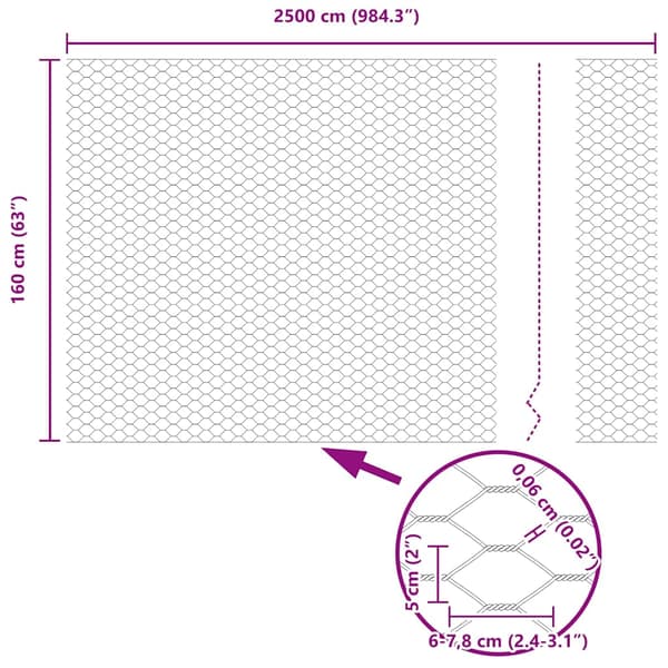Hexagonstängsel Silver 1,6 x 25 m Galvaniserat stål