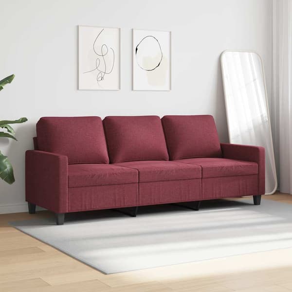 3-sitssoffa vinröd 180 cm tyg