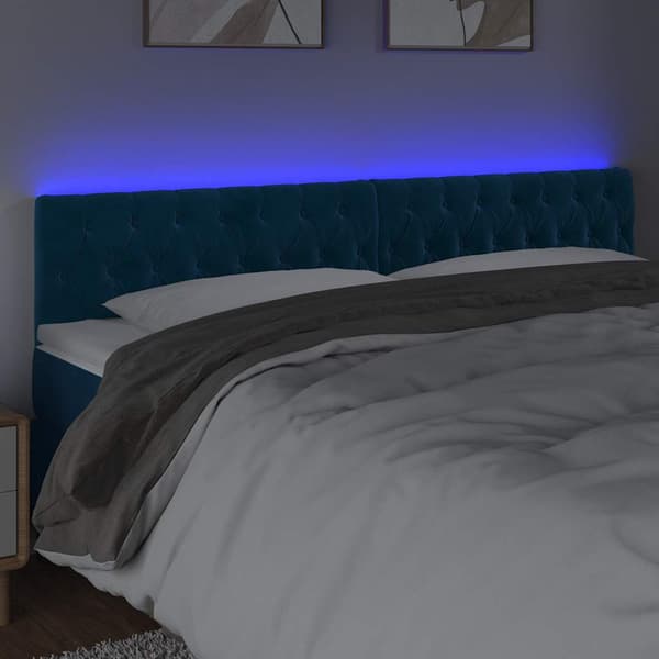 Sänggavel LED blå 200x7x78/88 cm sammet