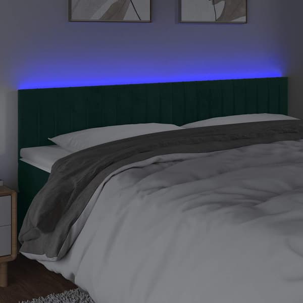 Sänggavel LED mörkgrön 200x5x78/88 cm sammet