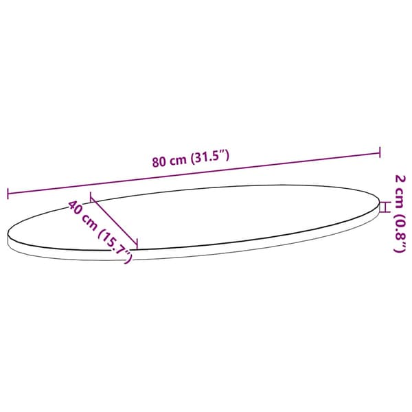 Bordsskiva 80x40x2 cm massiv ek oval
