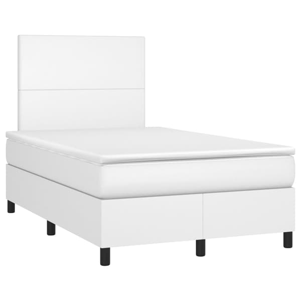 Ramsäng med madrass & LED vit 120x200 cm konstläder