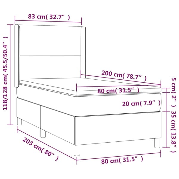 Ramsäng med madrass mörkgrå 80x200 cm sammet