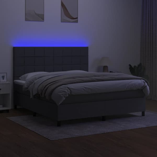 Ramsäng med madrass & LED mörkgrå 180x200 cm tyg