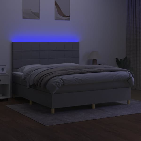 Ramsäng med madrass & LED ljusgrå 160x200 cm tyg