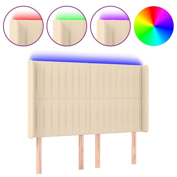 Sänggavel LED gräddvit 147x16x118/128 cm tyg