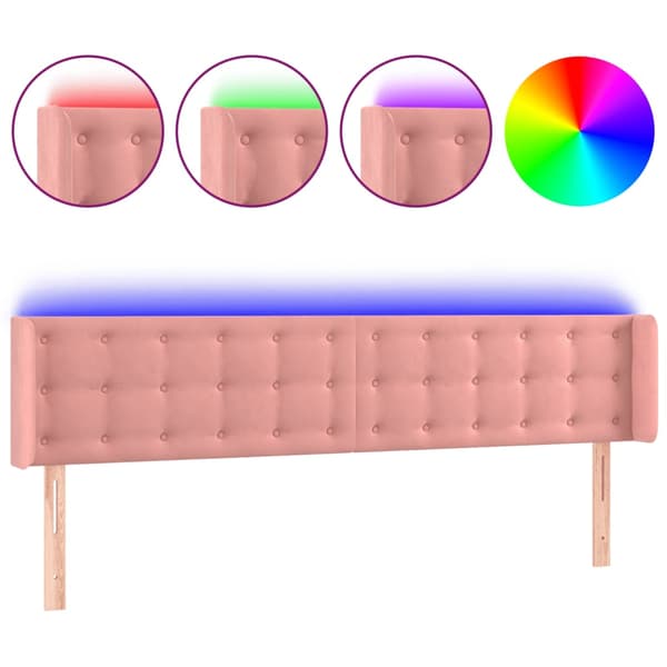 Sänggavel LED rosa 183x16x78/88 cm sammet