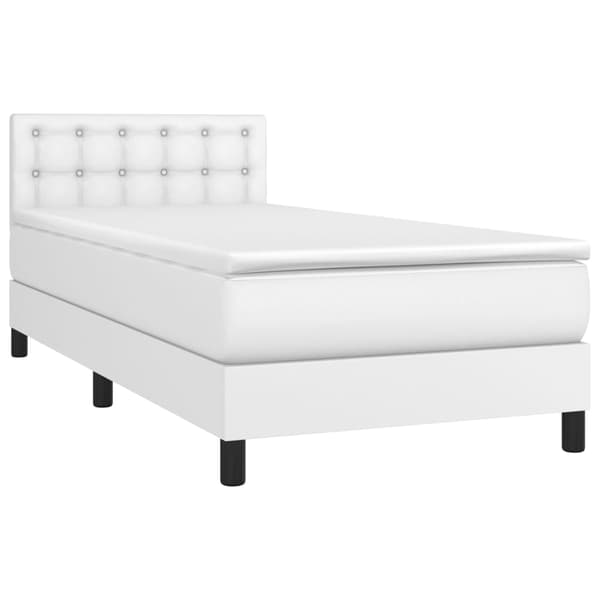 Ramsäng med madrass & LED vit 100x200 cm konstläder