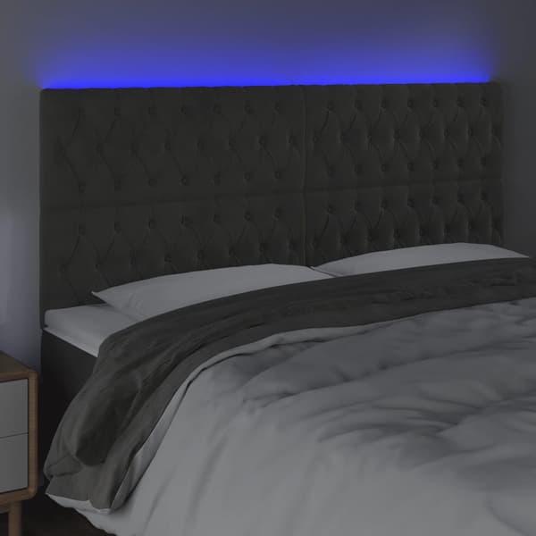 Sänggavel LED mörkgrå 200x7x118/128 cm sammet