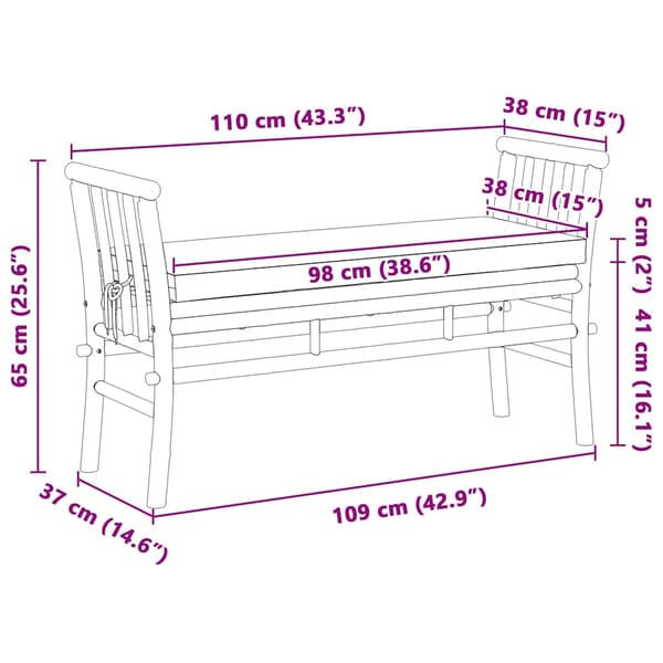 Trädgårdsbänk 2 -Seater 110 x 38 x 65cm Bambu Brun Rektangulär