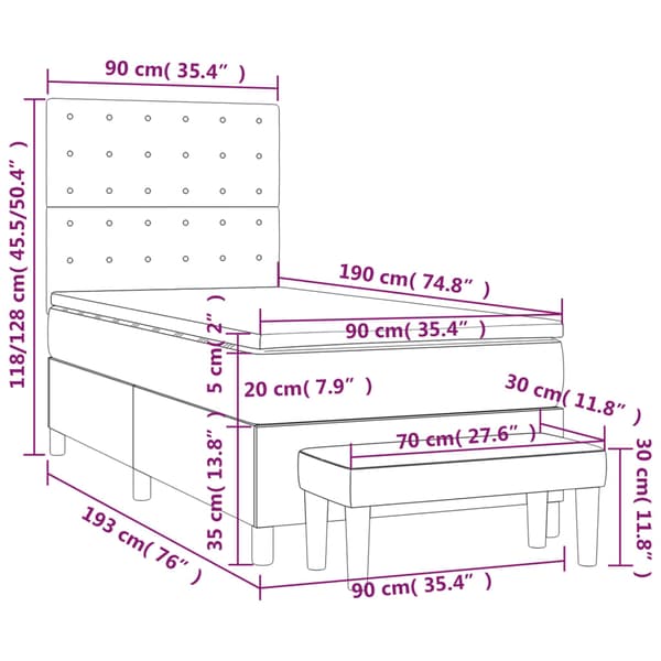 Ramsäng med madrass ljusgrå 90x190 cm tyg