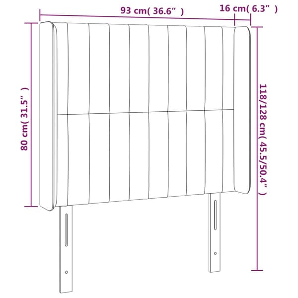 Sänggavel LED ljusgrå 93x16x118/128 cm tyg