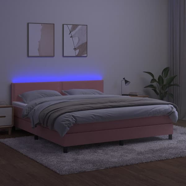 Ramsäng med madrass & LED rosa 160x200 cm sammet