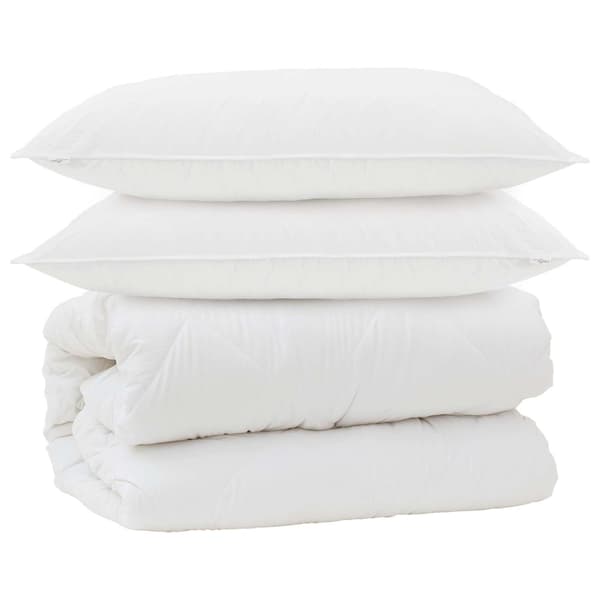 Duntäcke med Kuddar med kudde 3 pcs Vit Mikrofiber