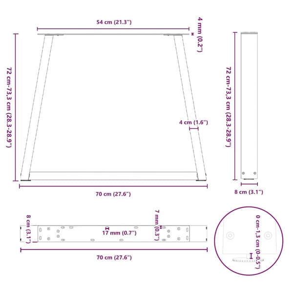 Matbordsben V-formade 2 st antracit 70x(72-73,3) cm stål