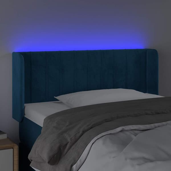 Sänggavel LED Mörkblå 93x16x78/88 cm sammet