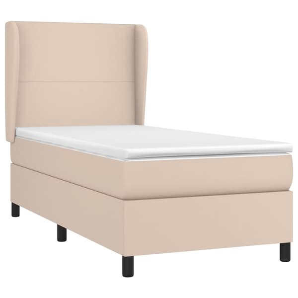 Ramsäng med bäddmadrass cappuccino 90x190 cm konstläder